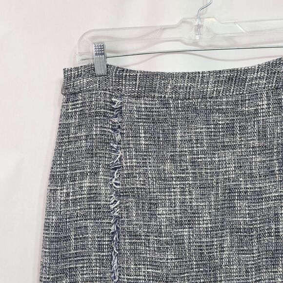 J McLaughlin Size 10 Skirt Tweed Blue White Fringe Lined Back Zip Career 431 - Picture 5 of 10